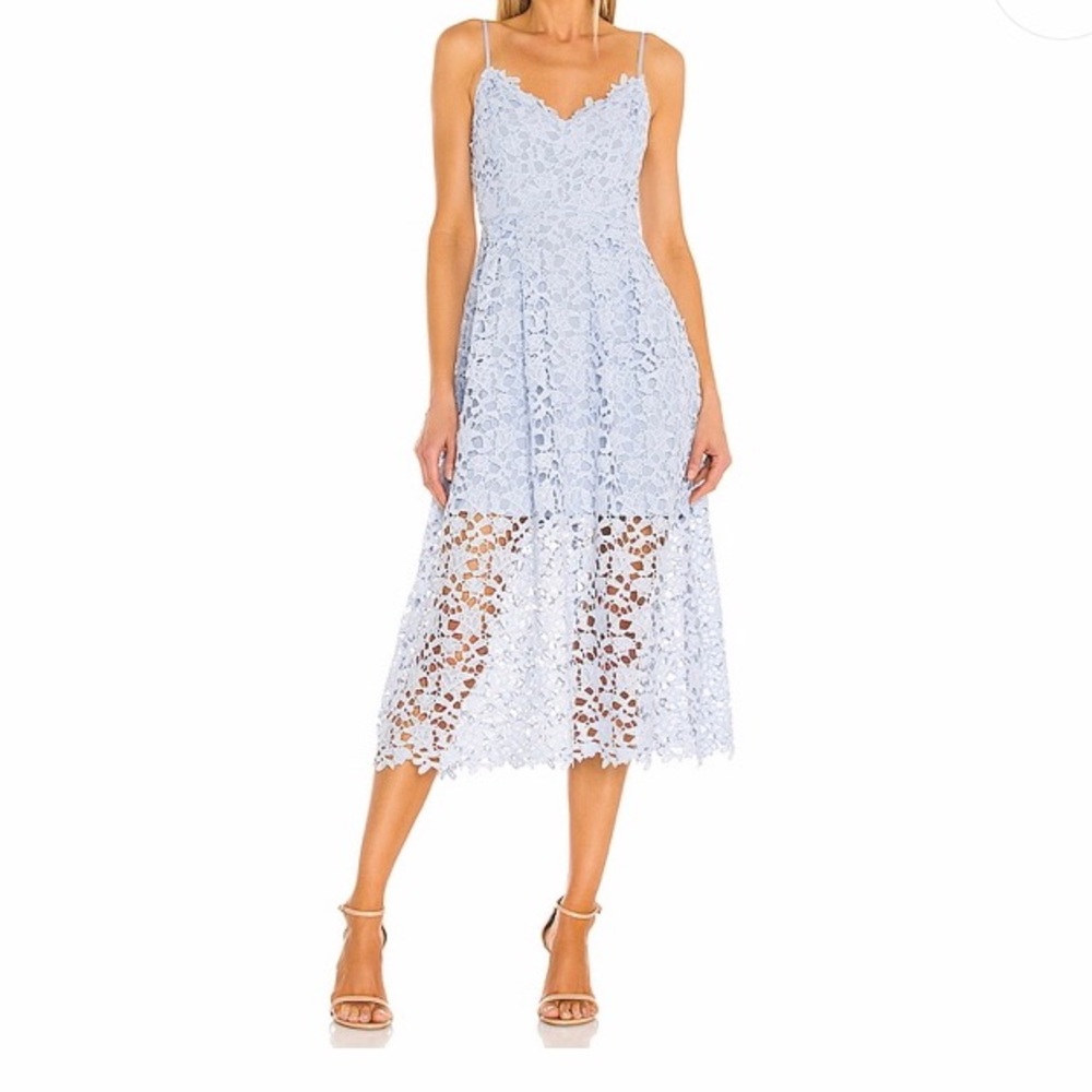 ASTR The Label Lace Midi Dress in Periwinkle Blue in Size Medium
